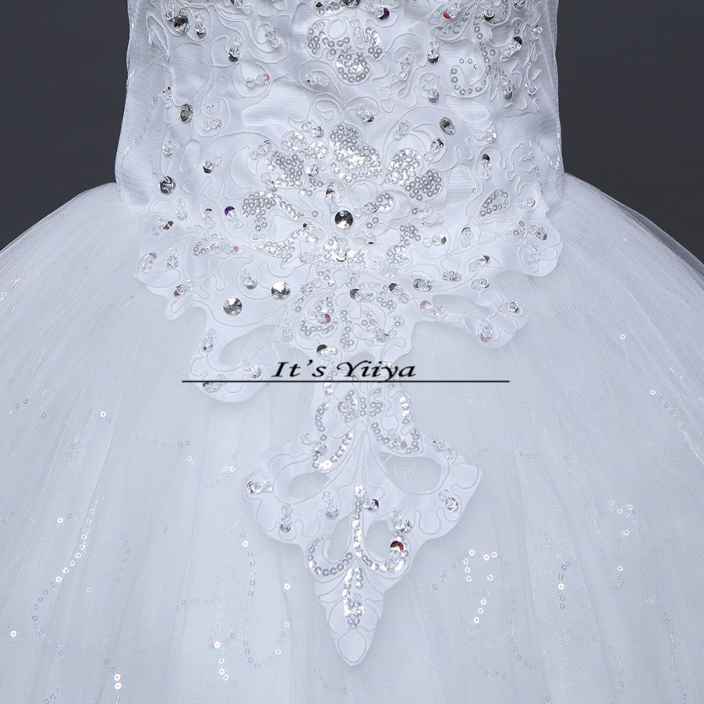 Free shipping Real Photo Lace Sequins Strapless Wedding Dresses White Bling Bride Gowns Custom Made Vestidos De Novia Y1011
