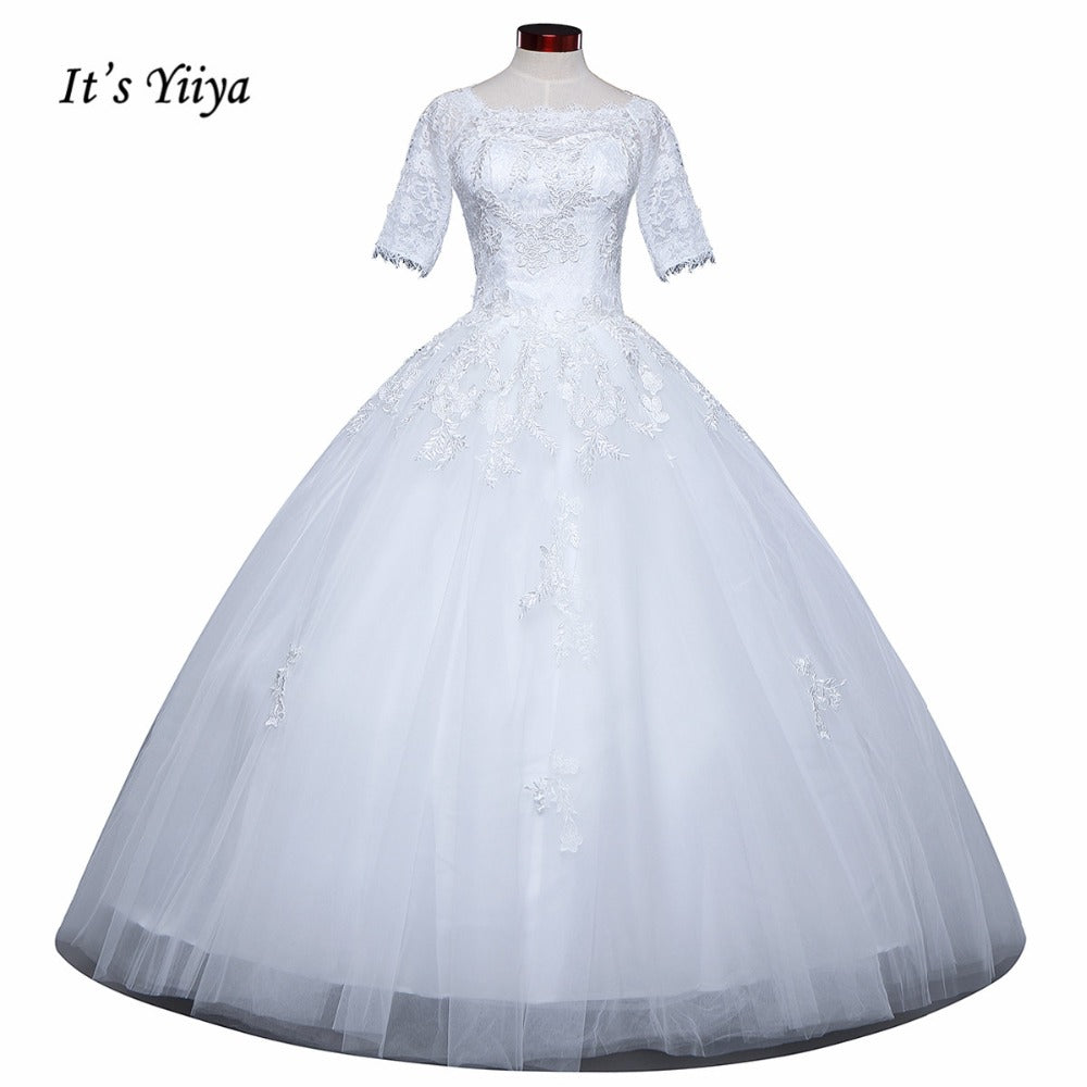2017 New Free shipping O-neck Wedding Dresses Cheap Ball Gowns Appliques Frocks dress Embroidery Bride Vestidos De Novia IY020