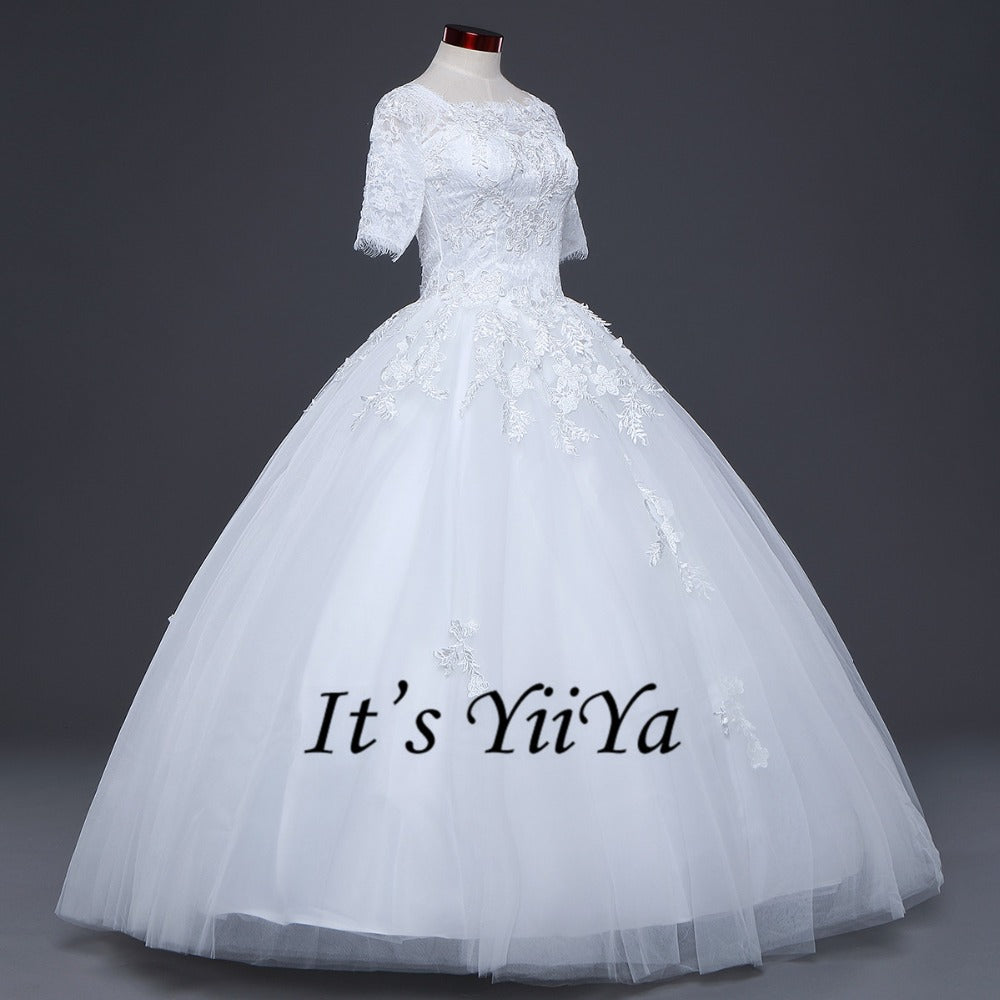 2017 New Free shipping O-neck Wedding Dresses Cheap Ball Gowns Appliques Frocks dress Embroidery Bride Vestidos De Novia IY020