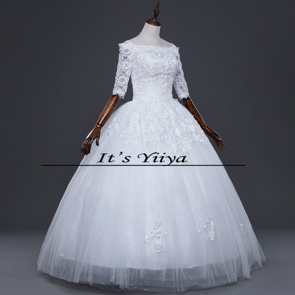 Free shipping 2017 Summer Sleeves Lace Boat Neck Wedding Dresses Plus size Princess Bride Gowns Vestidos De Novia HS252