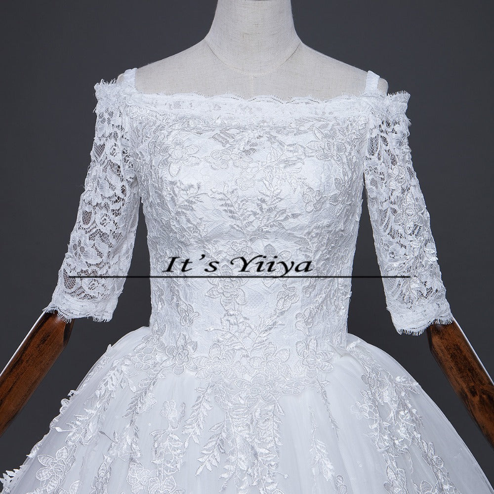 Free shipping 2017 Summer Sleeves Lace Boat Neck Wedding Dresses Plus size Princess Bride Gowns Vestidos De Novia HS252