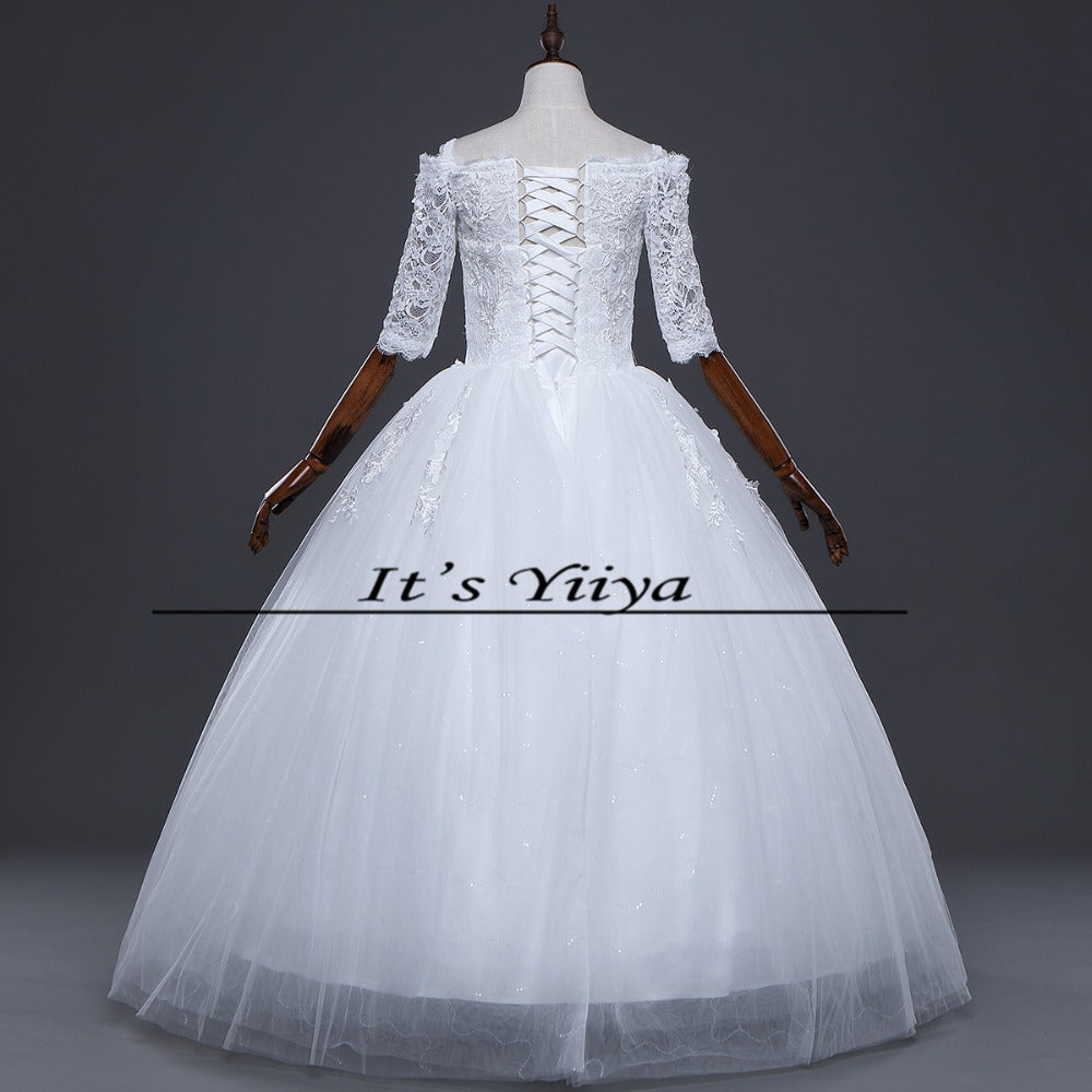 Free shipping 2017 Summer Sleeves Lace Boat Neck Wedding Dresses Plus size Princess Bride Gowns Vestidos De Novia HS252