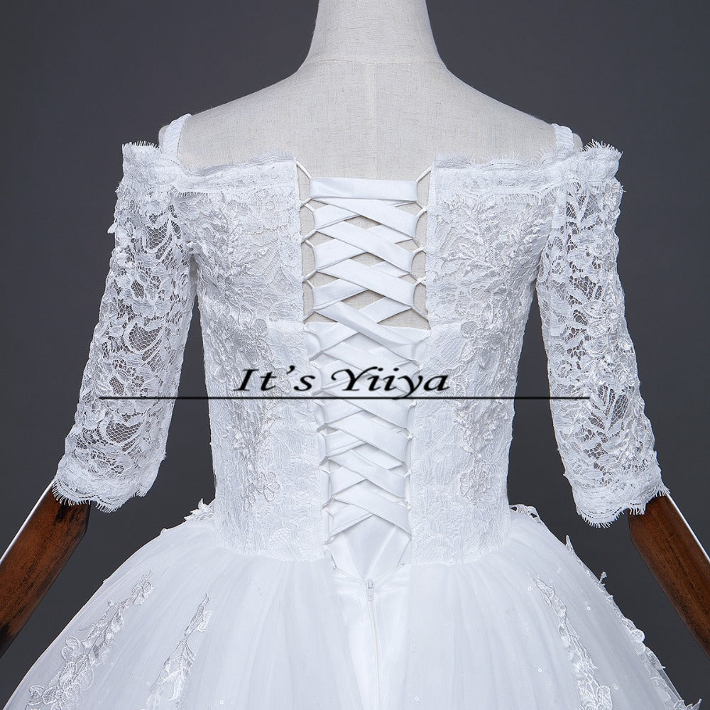 Free shipping 2017 Summer Sleeves Lace Boat Neck Wedding Dresses Plus size Princess Bride Gowns Vestidos De Novia HS252