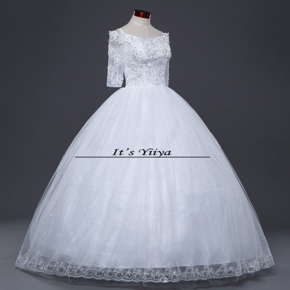 Free shipping 2017 Summer Sleeves Lace Bling Boat Neck Wedding Dresses Plus size Princess Bride Gowns Vestidos De Novia HS258