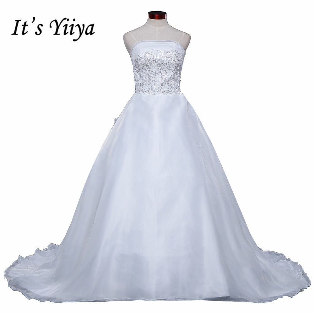 Free shipping Korean Style White Strapless Brush Train Wedding Dresses Ruffles Trailing Cheap Bride Gowns Plus size XXN039