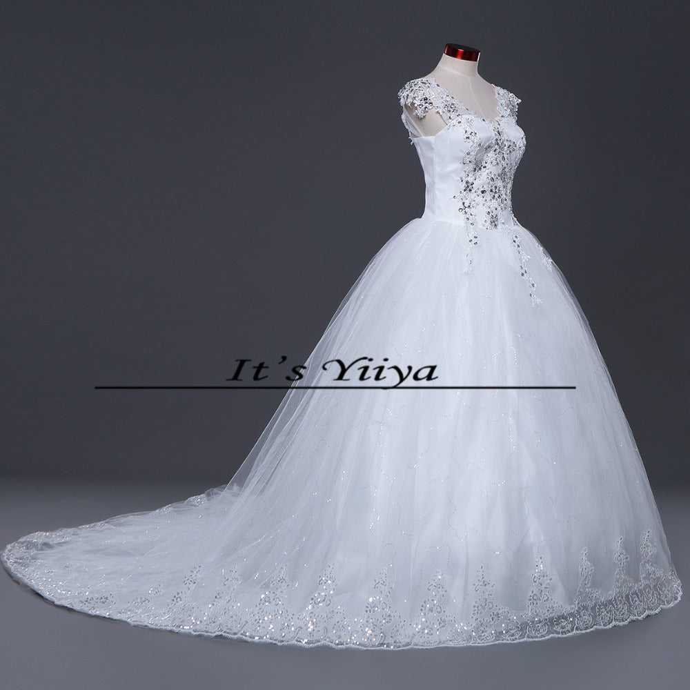 Free shipping YiiYa 2016 new Bridal White wedding dress Wedding gowns Trailing Romantic Train Frocks Vestidos De Novia HS223