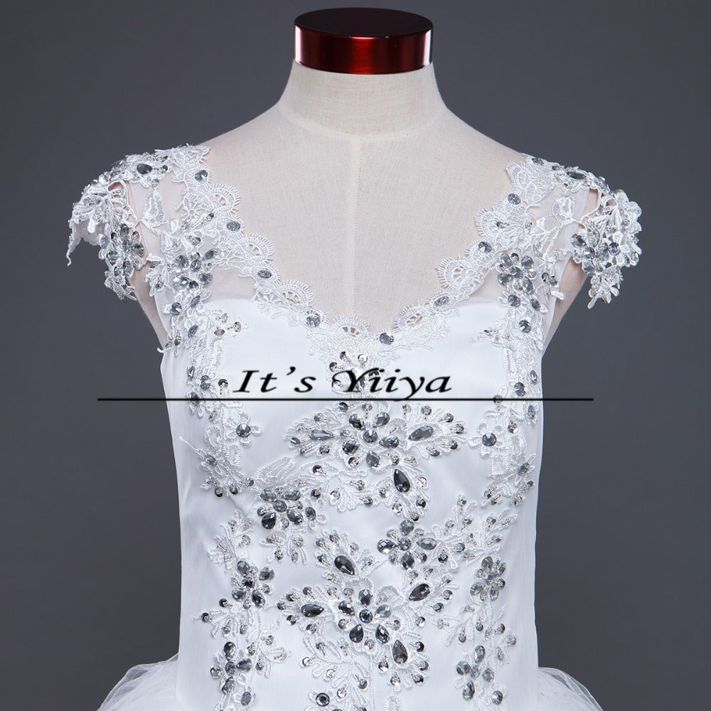 Free shipping YiiYa 2016 new Bridal White wedding dress Wedding gowns Trailing Romantic Train Frocks Vestidos De Novia HS223
