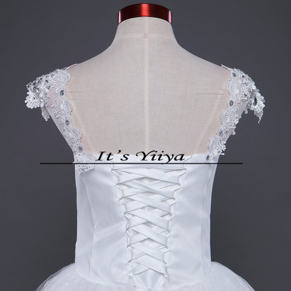 Free shipping YiiYa 2016 new Bridal White wedding dress Wedding gowns Trailing Romantic Train Frocks Vestidos De Novia HS223