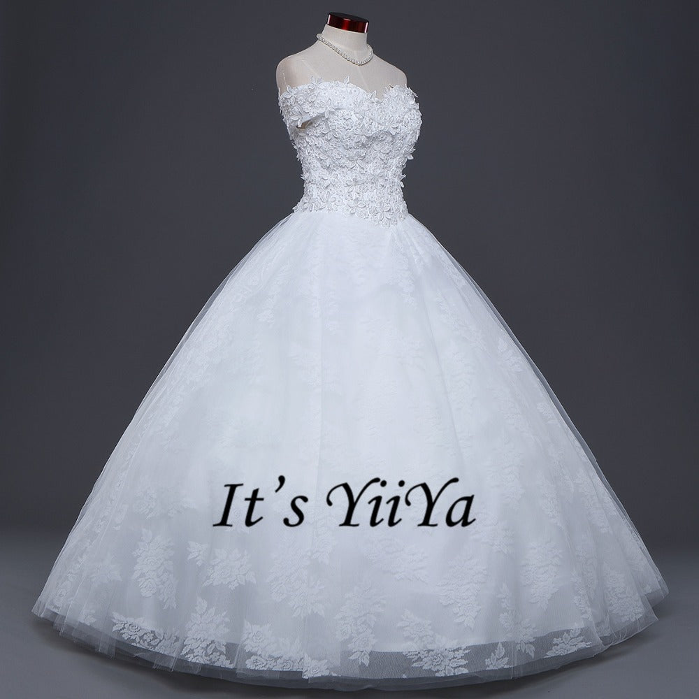 Free Shipping Appliques Wedding dresses Strapless Vestidos De Novia Off white dress Bridal Ball gowns Sleeveless Frocks IY032