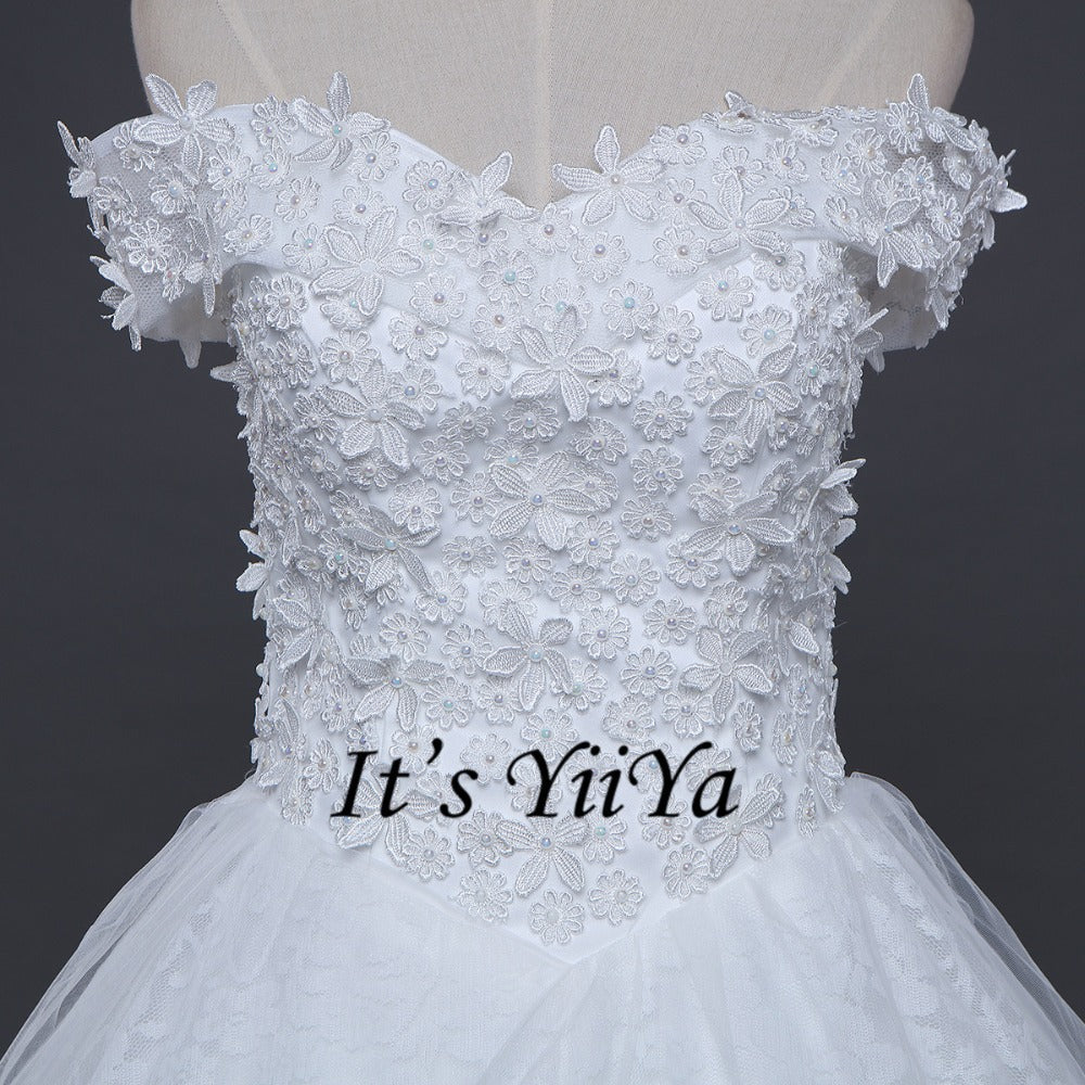 Free Shipping Appliques Wedding dresses Strapless Vestidos De Novia Off white dress Bridal Ball gowns Sleeveless Frocks IY032