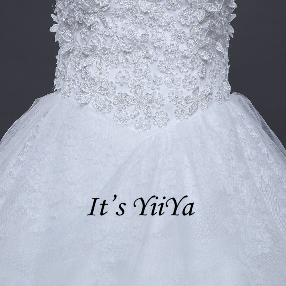 Free Shipping Appliques Wedding dresses Strapless Vestidos De Novia Off white dress Bridal Ball gowns Sleeveless Frocks IY032