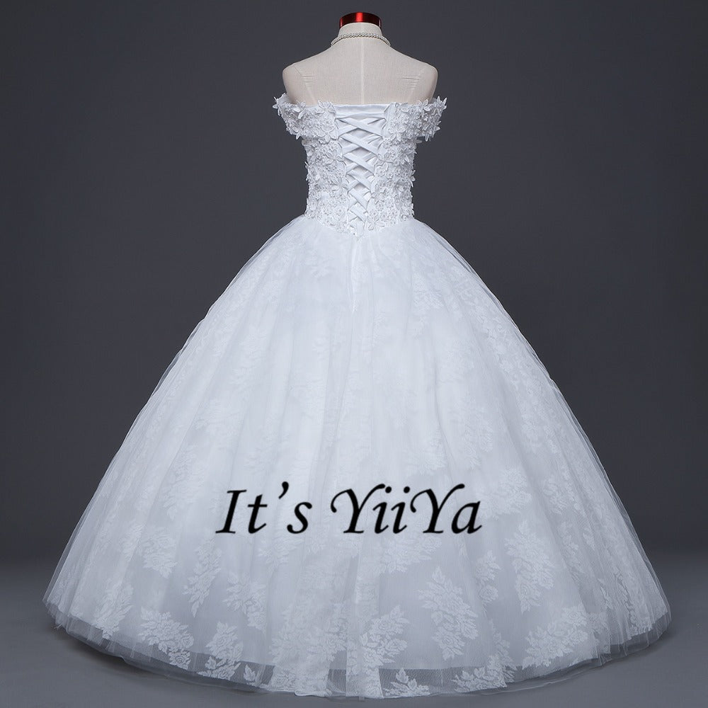 Free Shipping Appliques Wedding dresses Strapless Vestidos De Novia Off white dress Bridal Ball gowns Sleeveless Frocks IY032