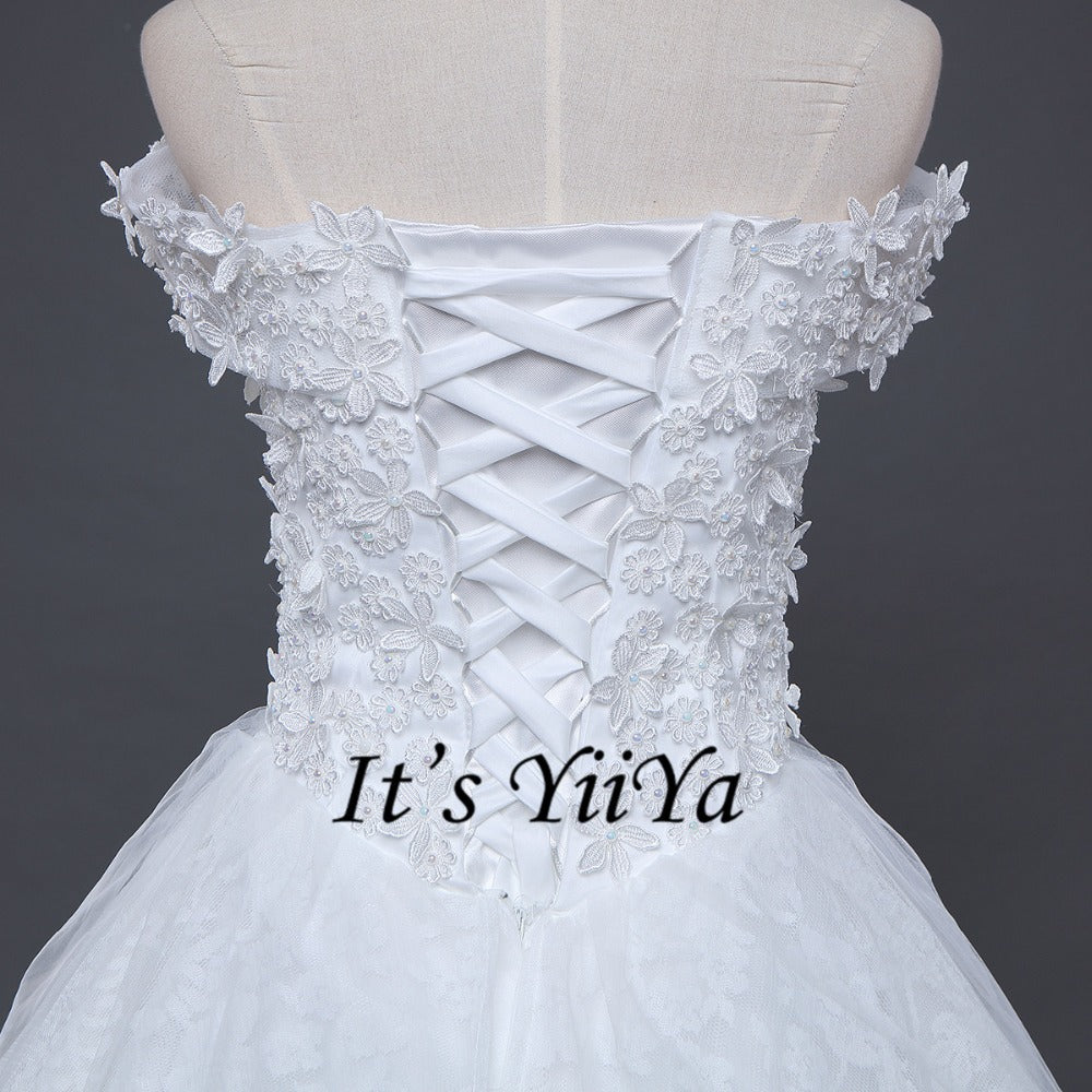 Free Shipping Appliques Wedding dresses Strapless Vestidos De Novia Off white dress Bridal Ball gowns Sleeveless Frocks IY032