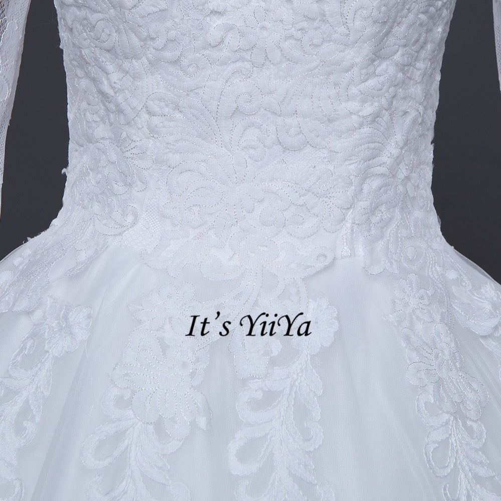 Free Shipping High neck Vestidos De Novia Off white dress Bridal Ball gowns Long sleeve Frocks Elegant Wedding dresses IY030