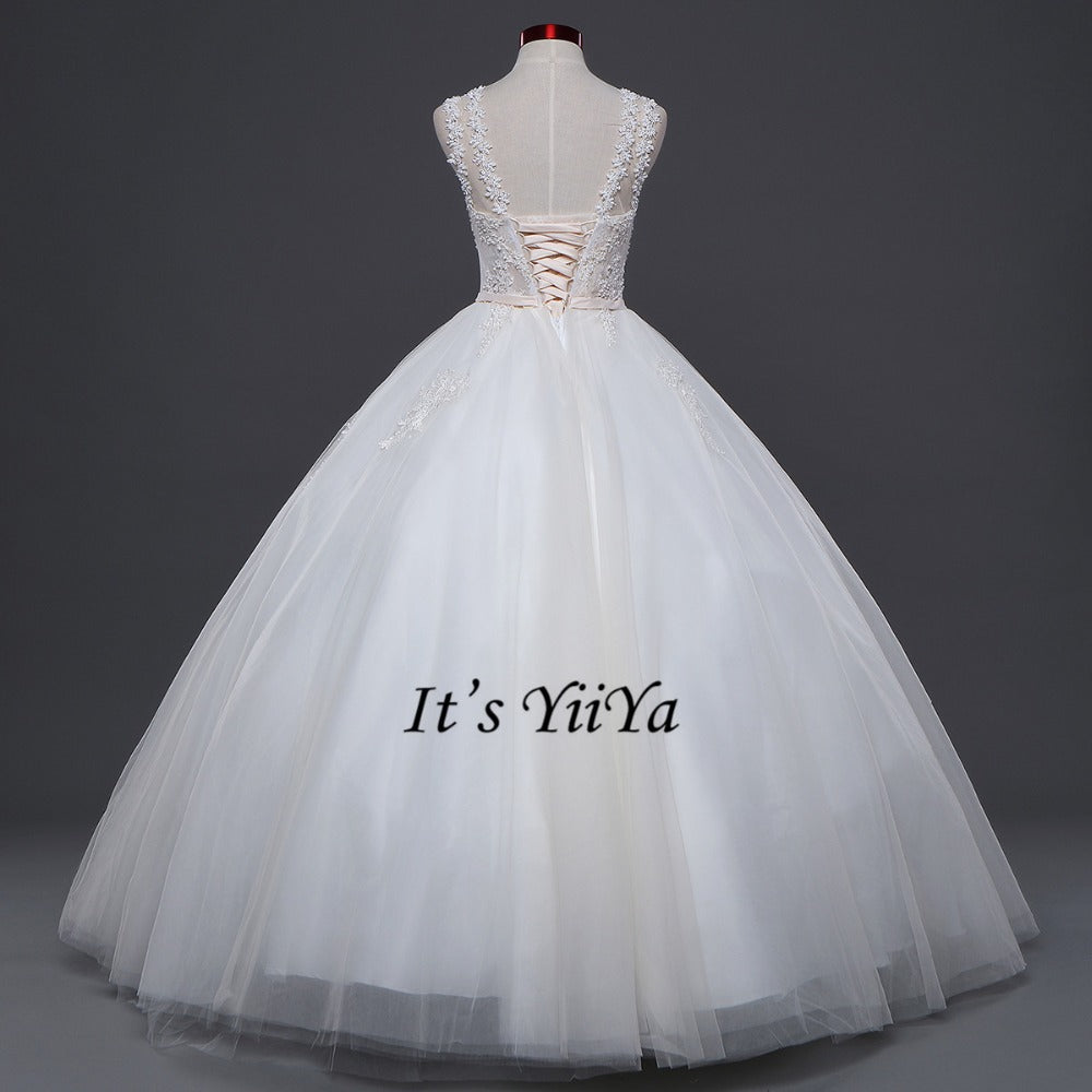 Vestidos De Novia Free Shipping Ivory Wedding dresses Bridal Ball gowns Sexy Sleeveless Frocks Lace Simple shoulder dress IY026