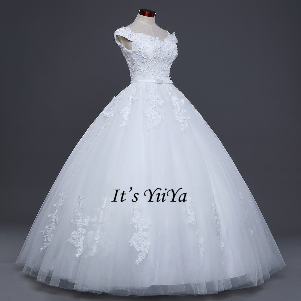 Free Shipping Boat neck Vestidos De Novia Off white dress Bridal Ball gowns Sleeveless Frocks Elegant Wedding dresses IY029