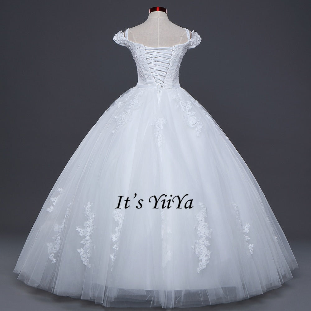 Free Shipping Boat neck Vestidos De Novia Off white dress Bridal Ball gowns Sleeveless Frocks Elegant Wedding dresses IY029
