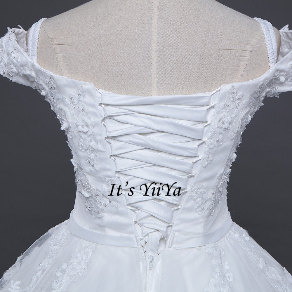 Free Shipping Boat neck Vestidos De Novia Off white dress Bridal Ball gowns Sleeveless Frocks Elegant Wedding dresses IY029