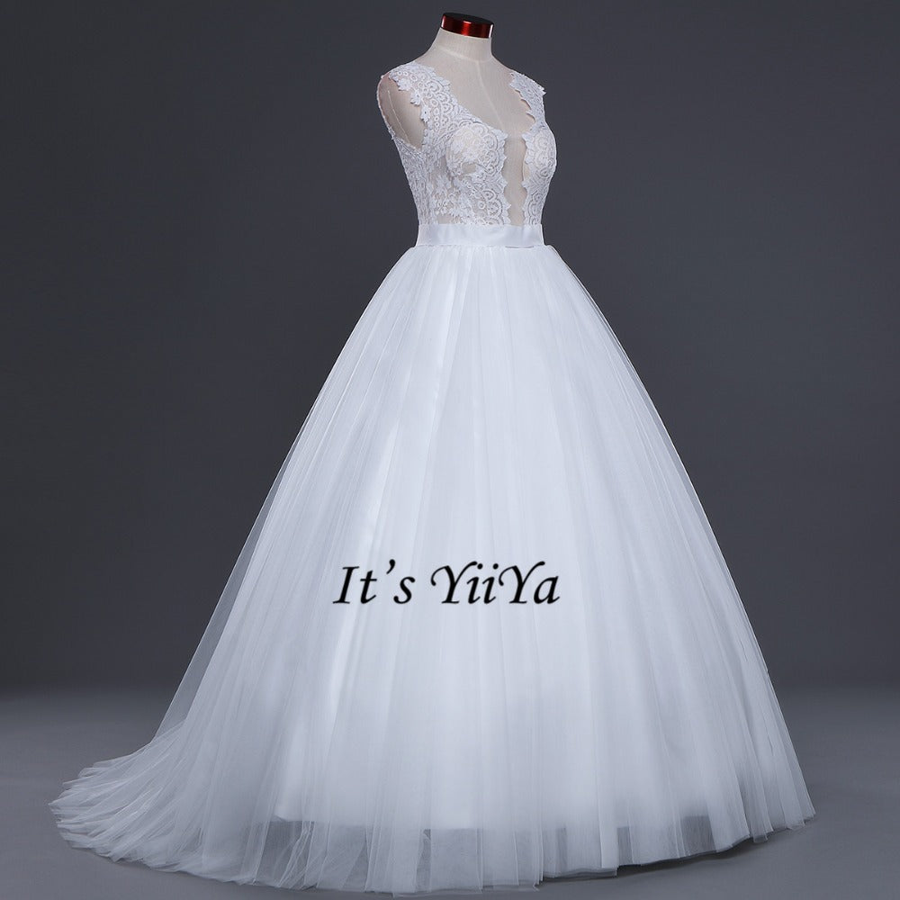 Vestidos De Novia Free Shipping Built in Bra Simple Off white Wedding dresses Bridal Ball gowns Sexy Sleeveless Frocks IY024