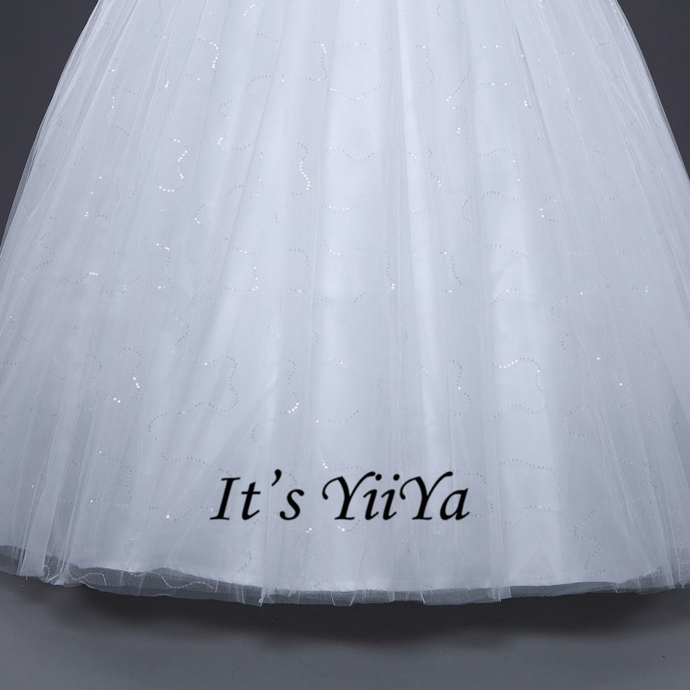 Free shipping White Wedding Ball Gowns High neck Three Quarter Sleeves Princess Vestidos De Novia Lovely Frock Bride Dress IY001