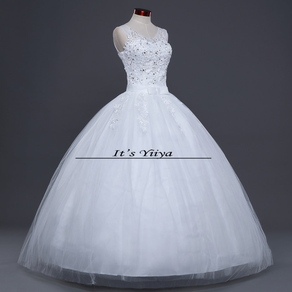 Free shipping 2016 V-neck White Bride Princess Fashion Vestidos De Novia Bride Wedding Ball Gowns Cheap Wedding Frocks HS227