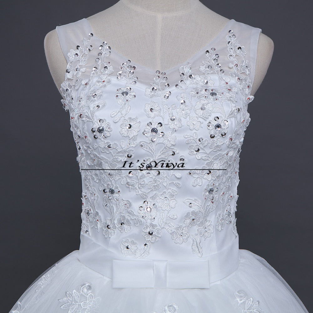 Free shipping 2016 V-neck White Bride Princess Fashion Vestidos De Novia Bride Wedding Ball Gowns Cheap Wedding Frocks HS227
