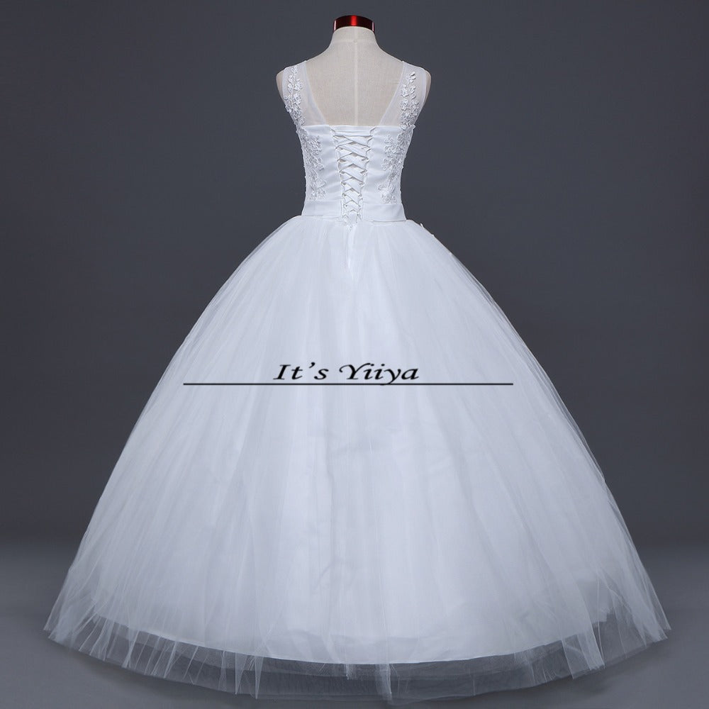 Free shipping 2016 V-neck White Bride Princess Fashion Vestidos De Novia Bride Wedding Ball Gowns Cheap Wedding Frocks HS227