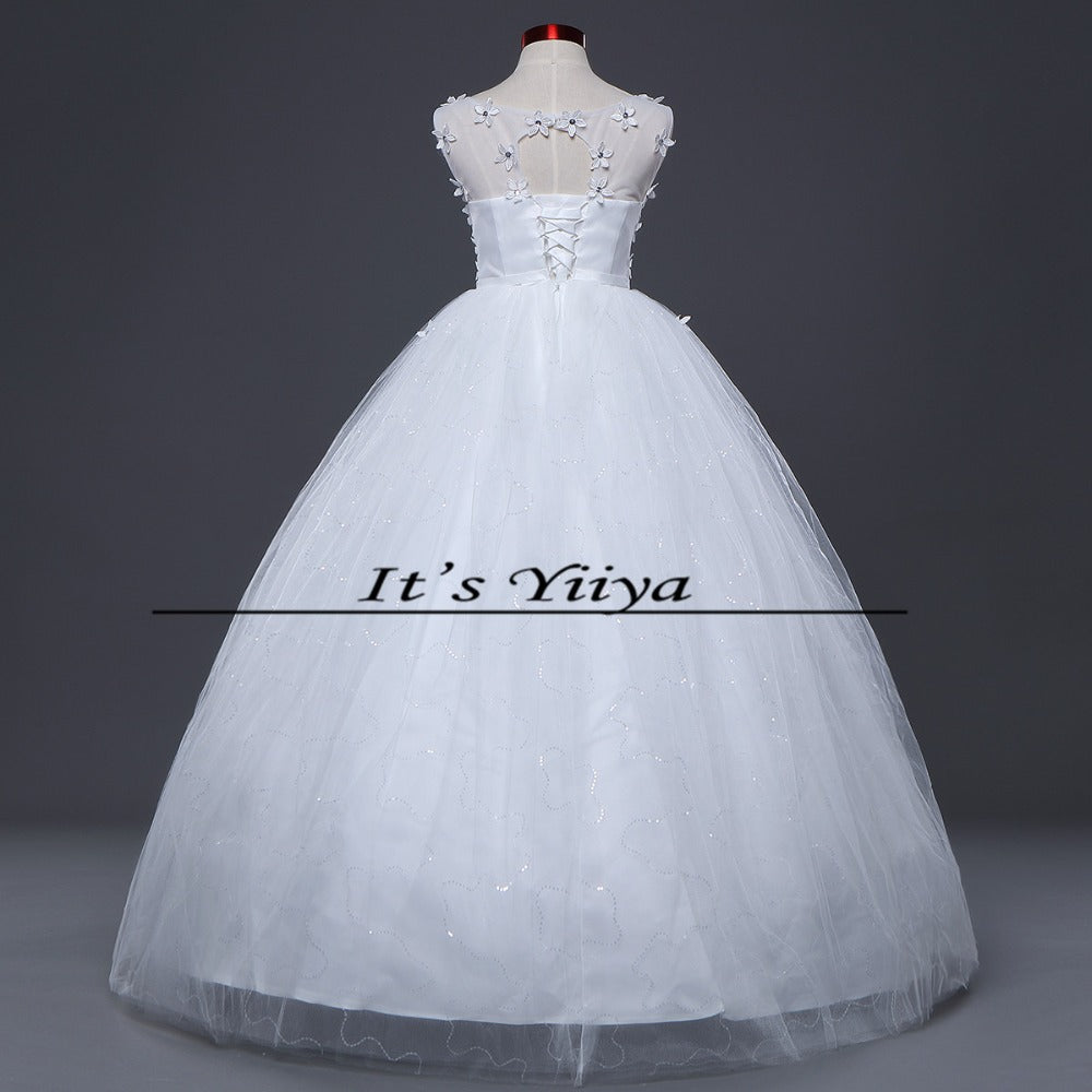 Free shipping New White Wedding Ball Gowns o-neck Sleeveless Cheap Princess Vestidos De Novia Wedding Frock Bride Dress HS237