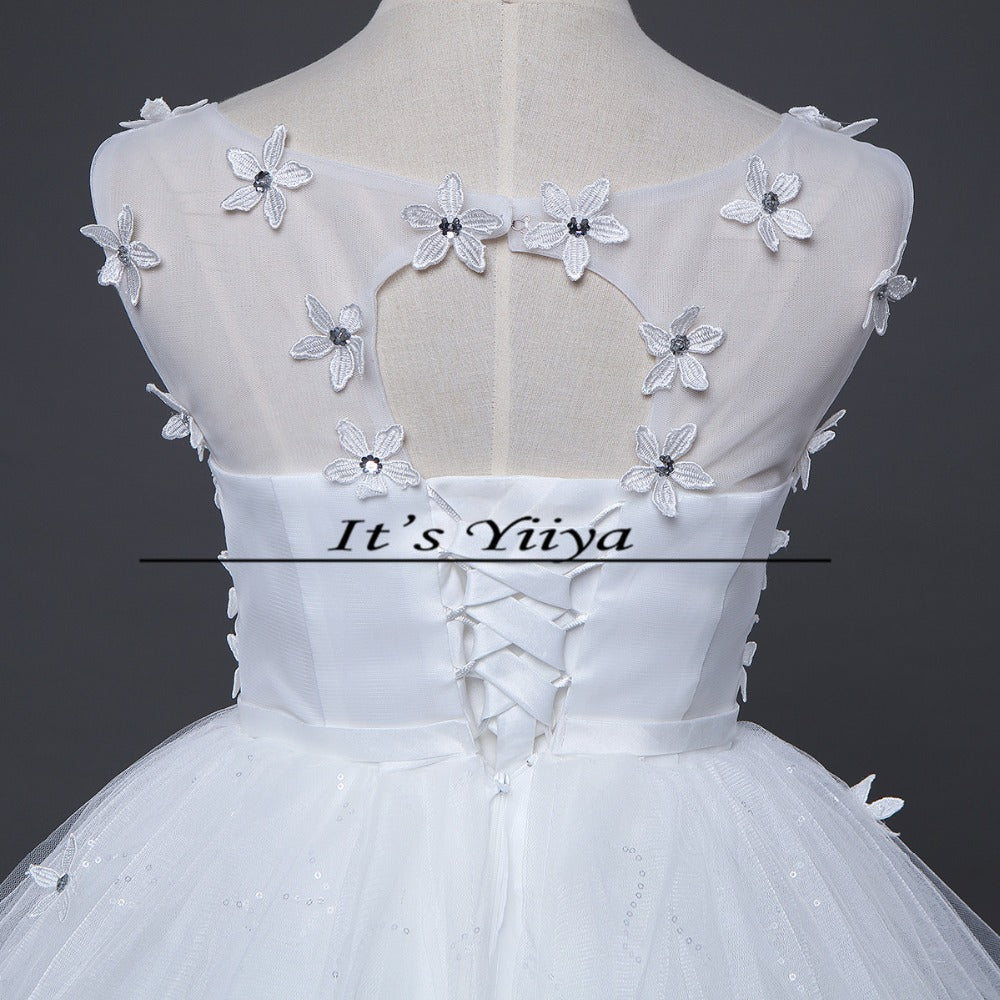 Free shipping New White Wedding Ball Gowns o-neck Sleeveless Cheap Princess Vestidos De Novia Wedding Frock Bride Dress HS237