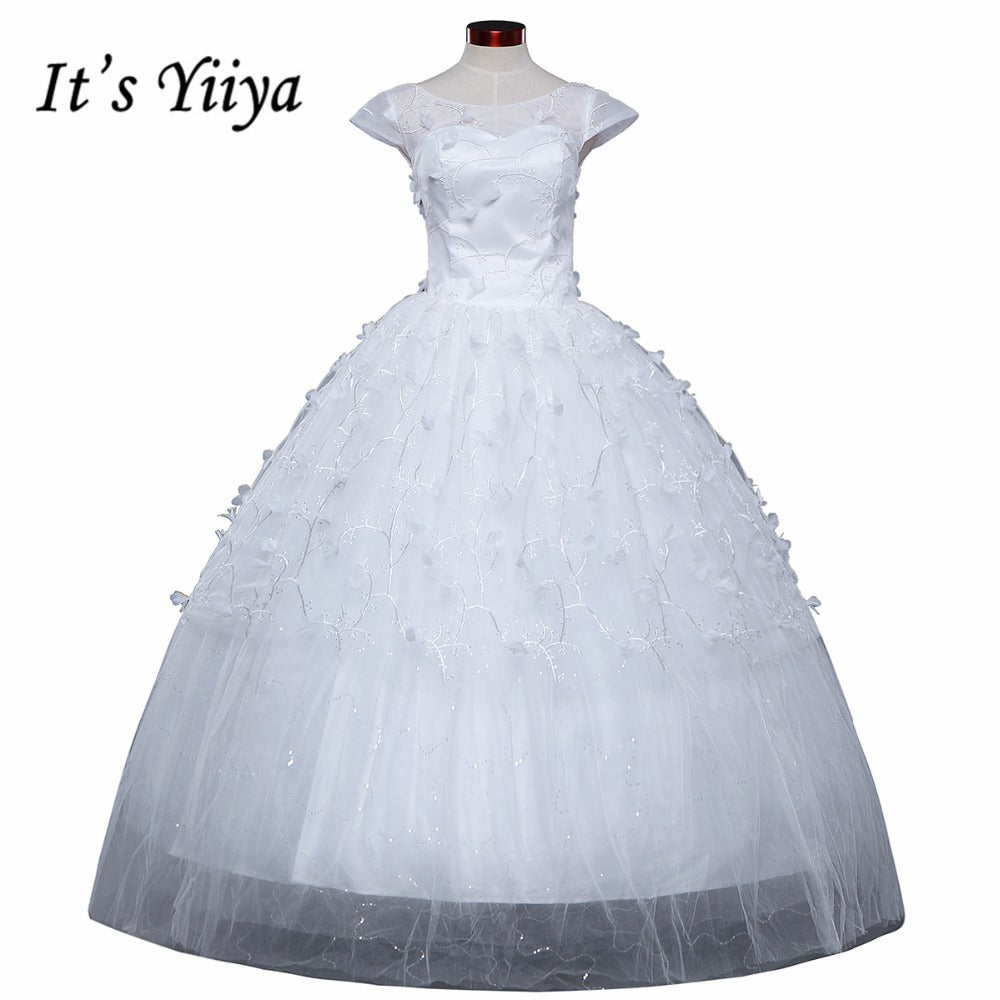 Free shipping New 2017 Summer O-Neck Short Sleeves Wedding Dresses Plus size Princess Bride Gowns Vestidos De Novia HS253