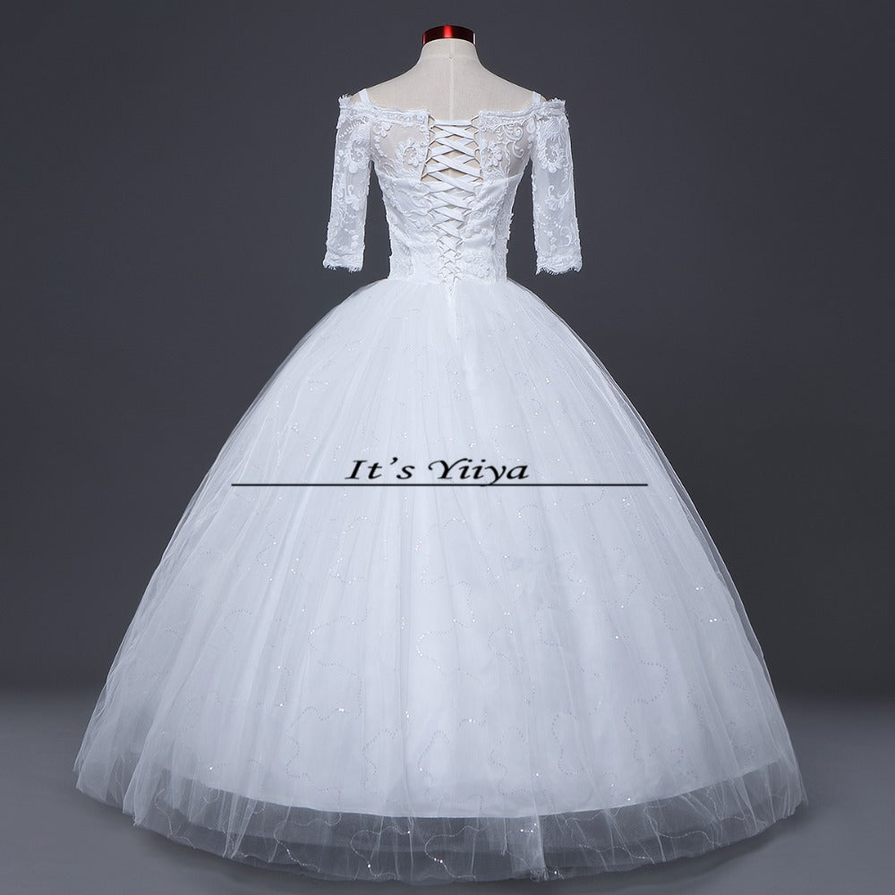 Free shipping New 2017 Summer Boat Neck Lace Sleeves Wedding Dresses Plus size Princess Bride Frocks Vestidos De Novia HS248
