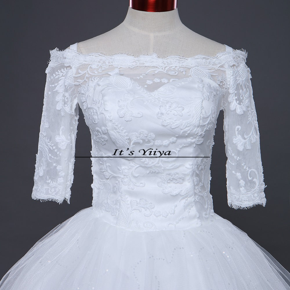 Free shipping New 2017 Summer Boat Neck Lace Sleeves Wedding Dresses Plus size Princess Bride Frocks Vestidos De Novia HS248
