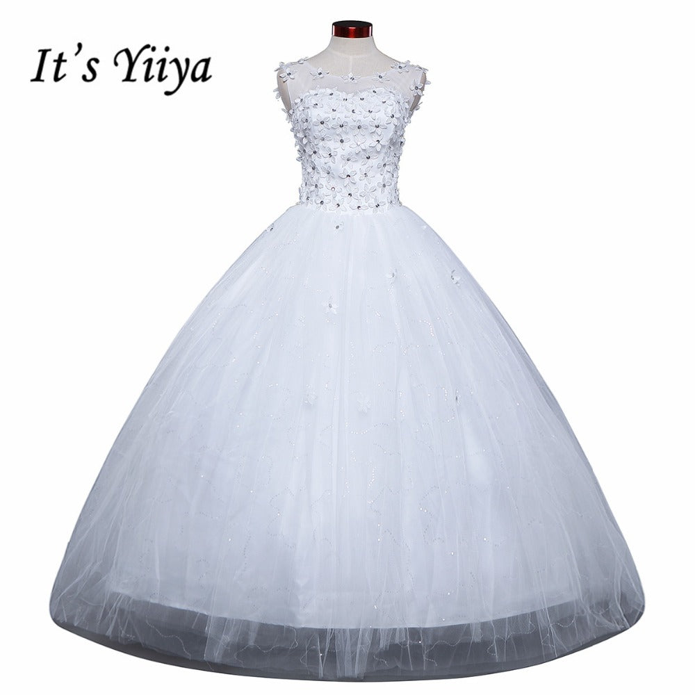 White Wedding Dresses Free shipping YiiYa 2017 new Elegant wedding frocks pincess flowers Vestidos De Novia ball gowns HS212