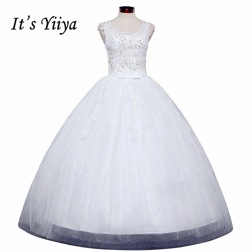 Free shipping YiiYa 2016 new White Wedding Dresses sexy lace up frocks pincess flowers dress ball gowns Vestidos De Novia HS211