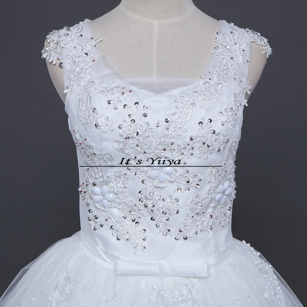 Free shipping YiiYa 2016 new White Wedding Dresses sexy lace up frocks pincess flowers dress ball gowns Vestidos De Novia HS211
