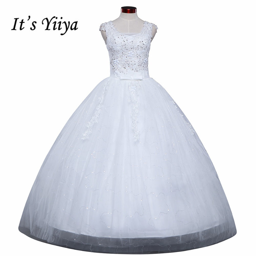 Free shipping YiiYa 2016 new White Wedding Dresses sexy lace up frocks pincess flowers dress ball gowns Vestidos De Novia HS211