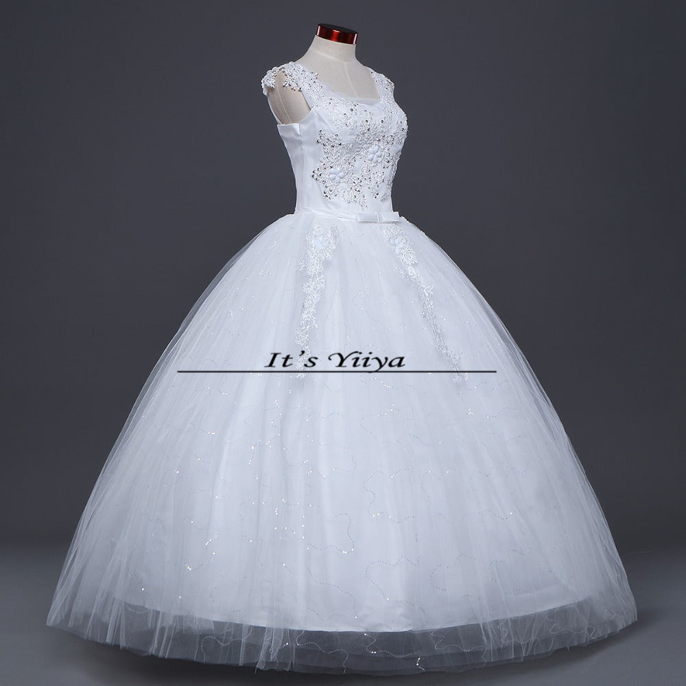 Free shipping YiiYa 2016 new White Wedding Dresses sexy lace up frocks pincess flowers dress ball gowns Vestidos De Novia HS211