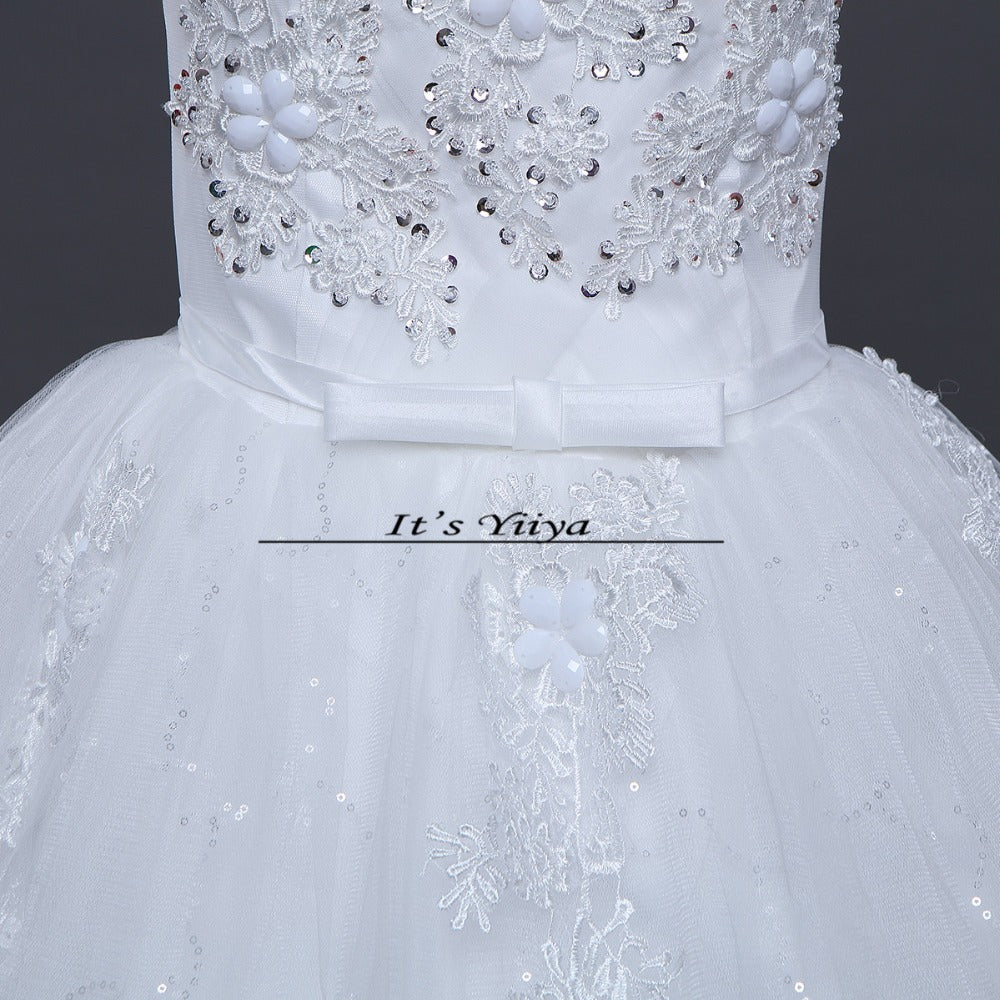 Free shipping YiiYa 2016 new White Wedding Dresses sexy lace up frocks pincess flowers dress ball gowns Vestidos De Novia HS211
