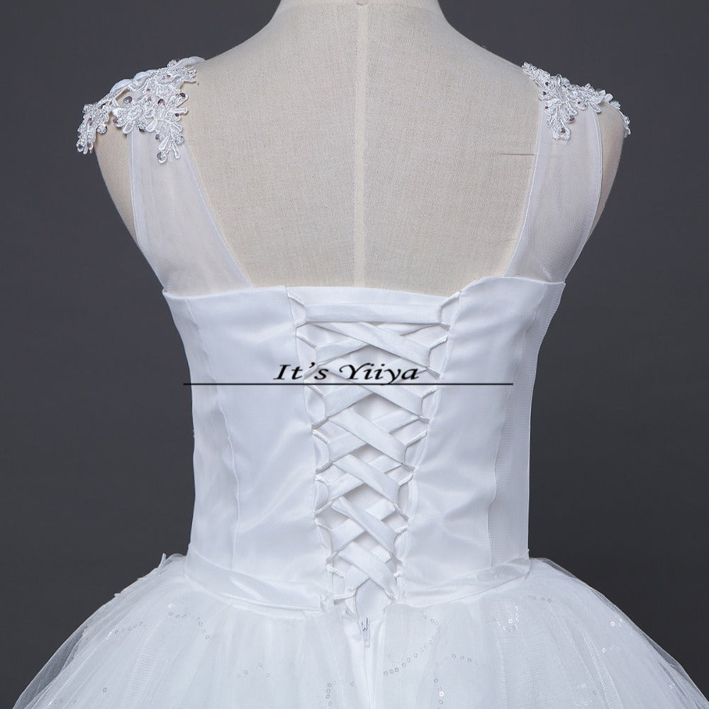 Free shipping YiiYa 2016 new White Wedding Dresses sexy lace up frocks pincess flowers dress ball gowns Vestidos De Novia HS211