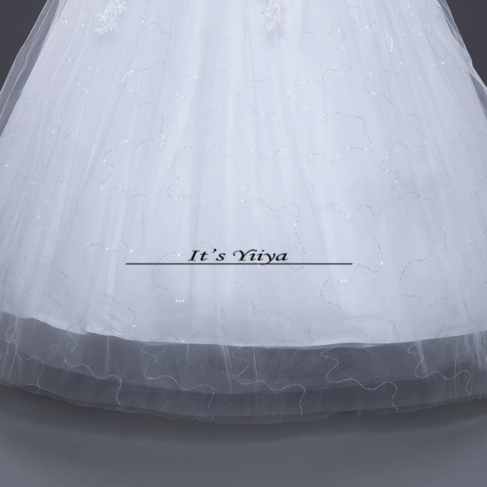 Free shipping YiiYa 2016 new White Wedding Dresses sexy lace up frocks pincess flowers dress ball gowns Vestidos De Novia HS211