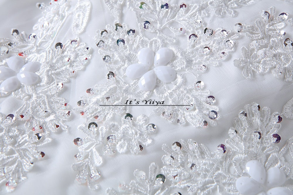 Free shipping YiiYa 2016 new White Wedding Dresses sexy lace up frocks pincess flowers dress ball gowns Vestidos De Novia HS211