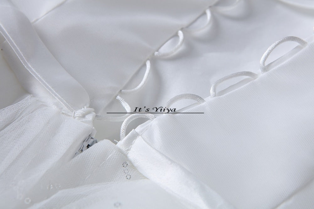 Free shipping YiiYa 2016 new White Wedding Dresses sexy lace up frocks pincess flowers dress ball gowns Vestidos De Novia HS211