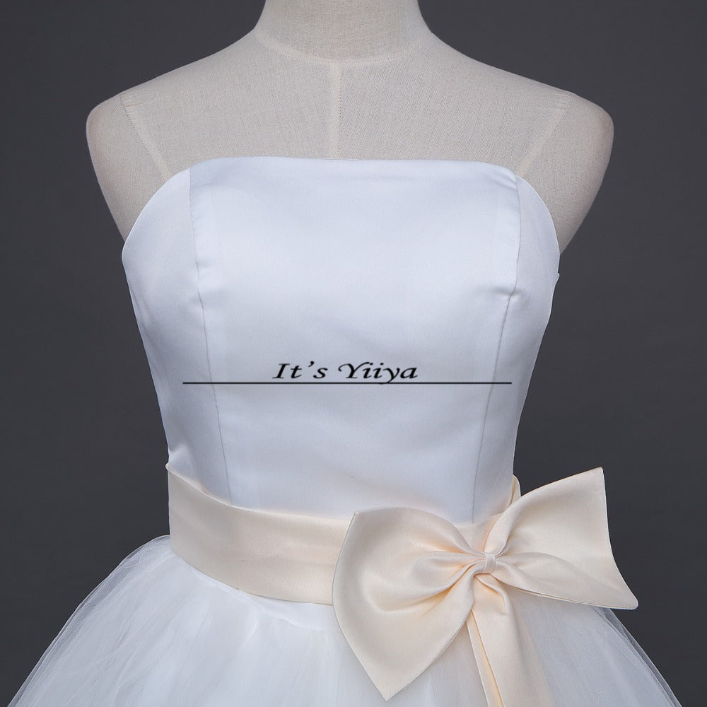 Free Shipping Strapless Cheap Bow Waist Champagne Wedding Dresses Floor Length Bride Gowns Plus Size Vestidos De Novia XXN011