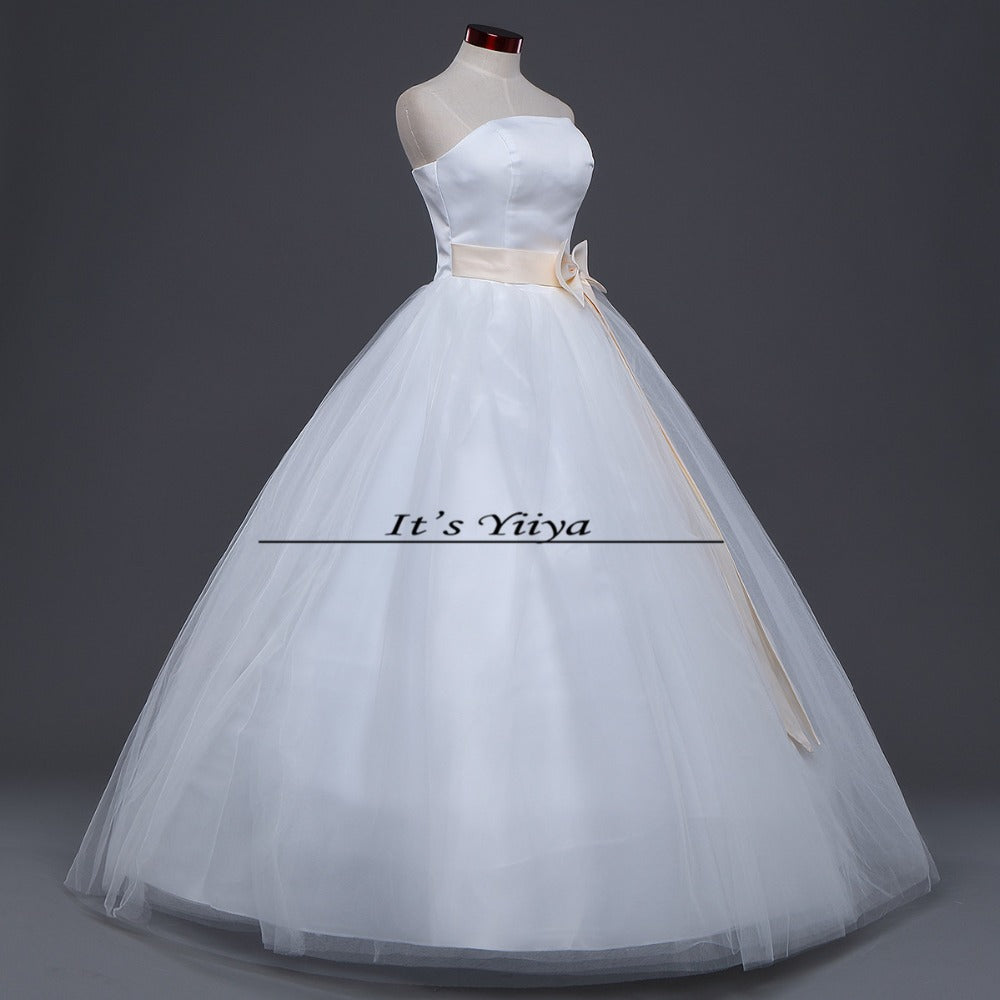 Free Shipping Strapless Cheap Bow Waist Champagne Wedding Dresses Floor Length Bride Gowns Plus Size Vestidos De Novia XXN011