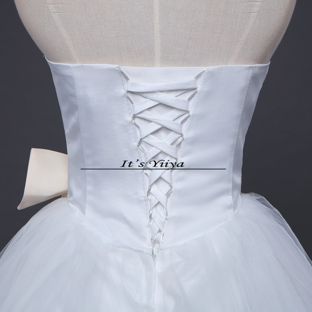 Free Shipping Strapless Cheap Bow Waist Champagne Wedding Dresses Floor Length Bride Gowns Plus Size Vestidos De Novia XXN011