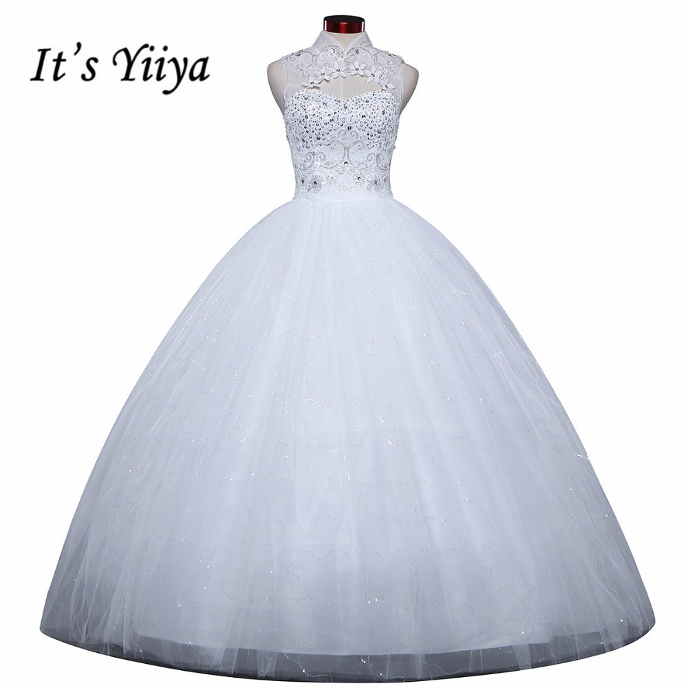 Free Shipping Cheap White Sexy Wedding Frocks Princess High Collar Sexy Wedding Dress Bride Vestidos De Novia Ball Gowns H60