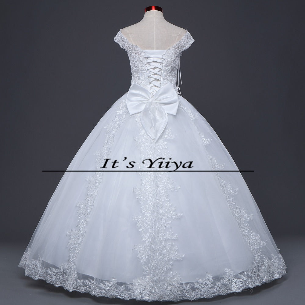 Free shipping Real Photo 2017 New O-neck Lace Bow Wedding Dresses Quanlity Princess Bride Frocks Plus size AJ001