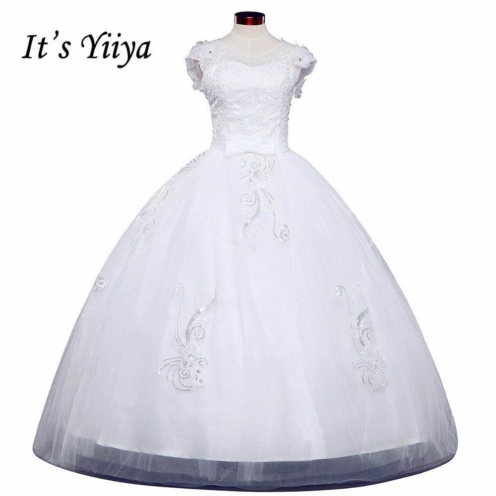 Free shipping 2017 new Bridal White wedding dress V-neck Flowers Lace up Princess Gowns Bride Frocks Vestidos De Novia HS221