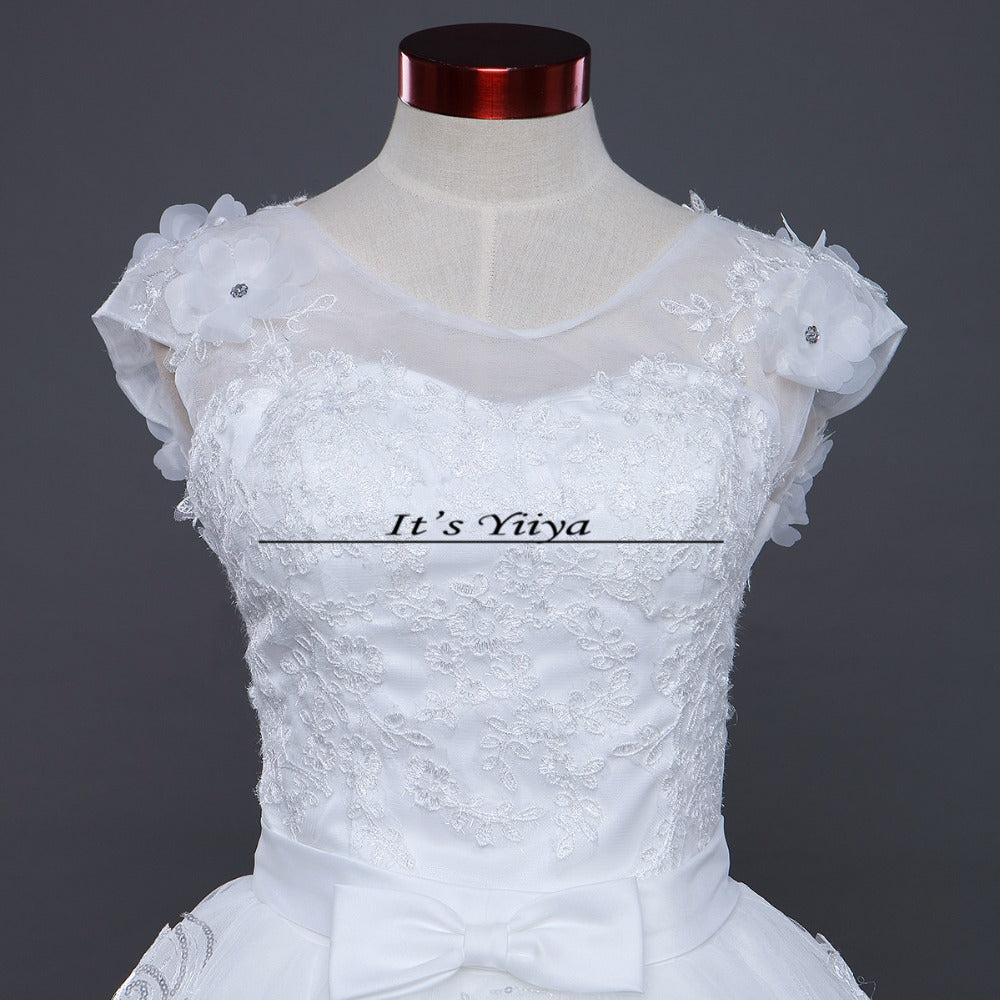 Free shipping 2017 new Bridal White wedding dress V-neck Flowers Lace up Princess Gowns Bride Frocks Vestidos De Novia HS221