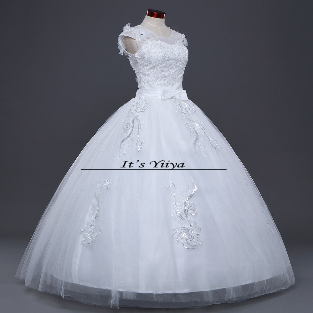 Free shipping 2017 new Bridal White wedding dress V-neck Flowers Lace up Princess Gowns Bride Frocks Vestidos De Novia HS221